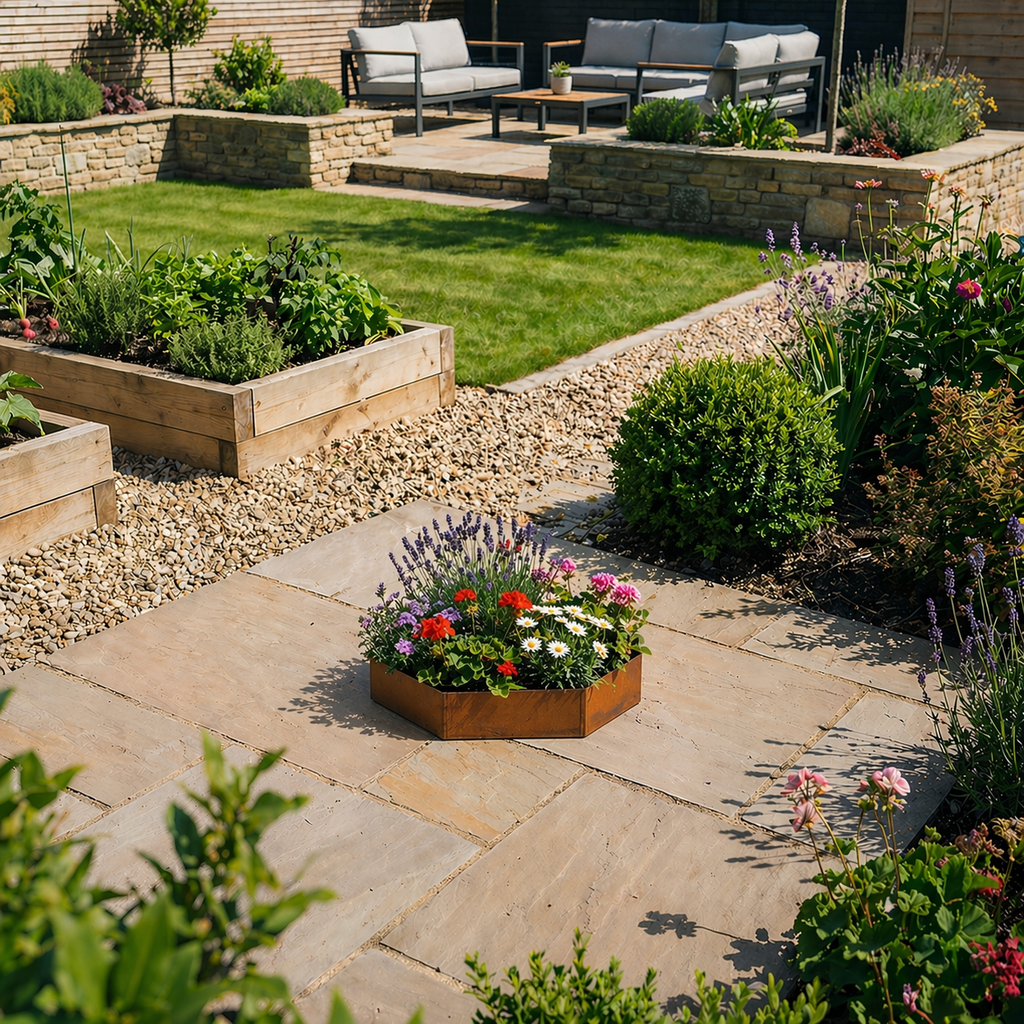 Hexagon-Shaped Rustic Steel Planter - 400mm Diameter x 120mm Height
