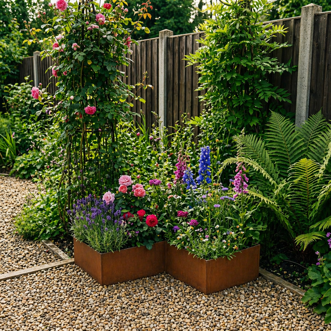 L Shape Rustic Steel Corner Planter - 400mm x 400mm Width x 120mm Height