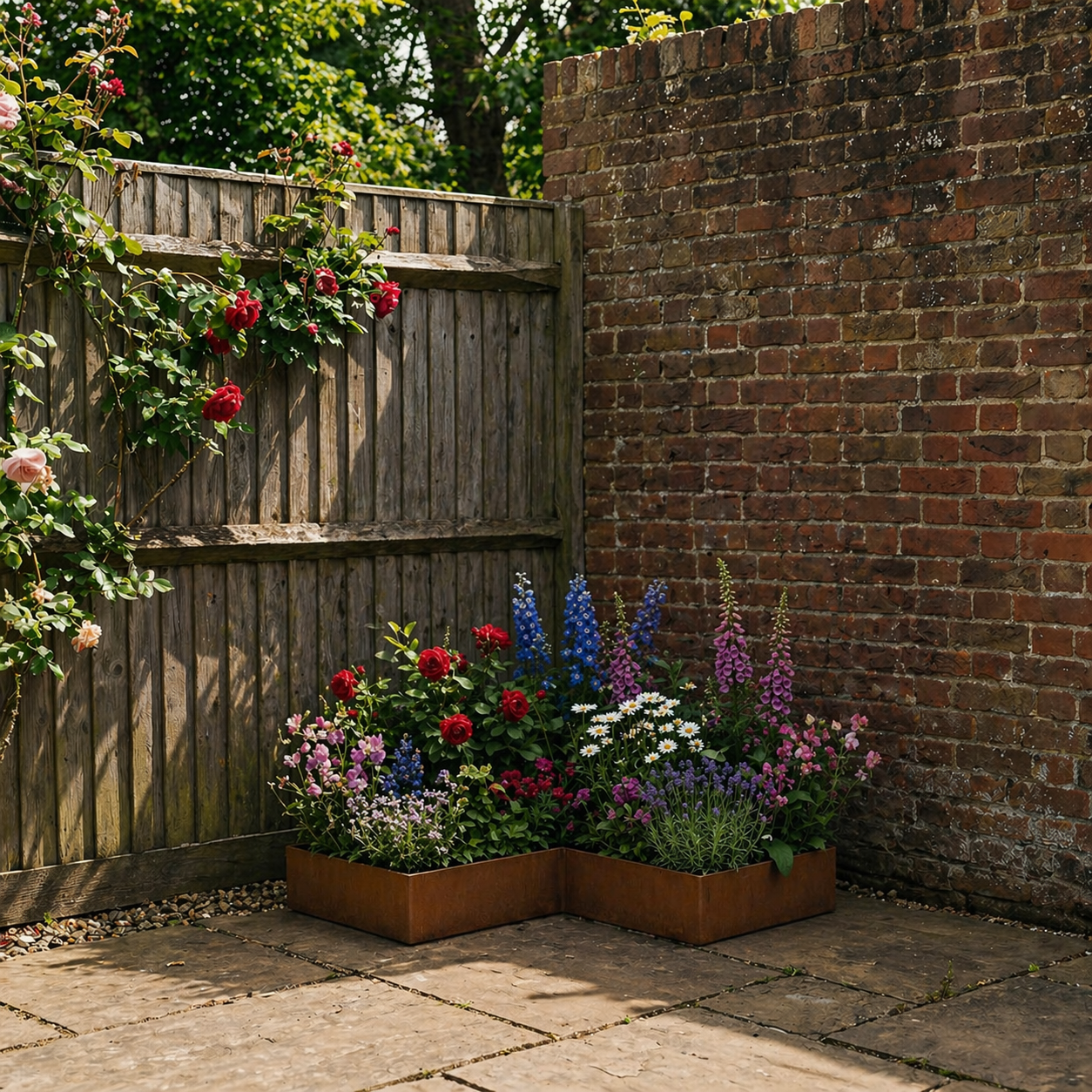 L Shape Rustic Steel Corner Planter - 400mm x 400mm Width x 120mm Height
