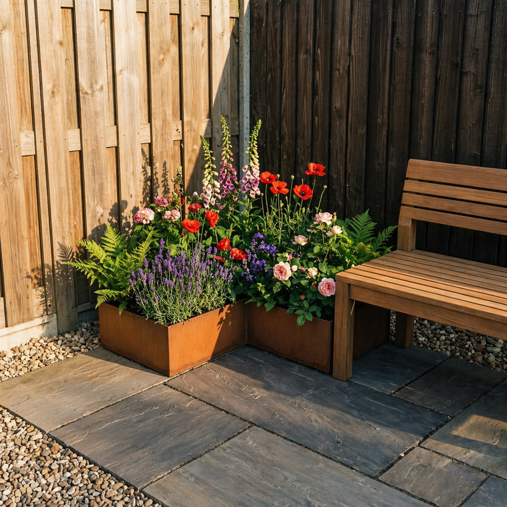 L Shape Rustic Steel Corner Planter - 400mm x 400mm Width x 200mm Height