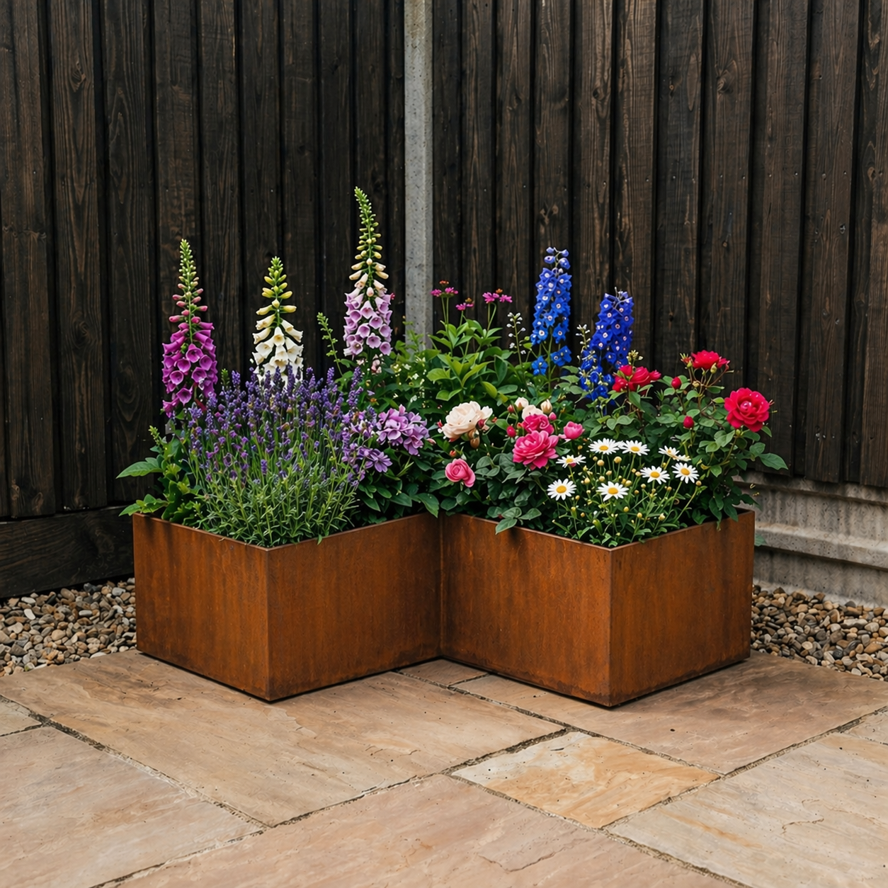 L Shape Rustic Steel Corner Planter - 400mm x 400mm Width x 300mm Height