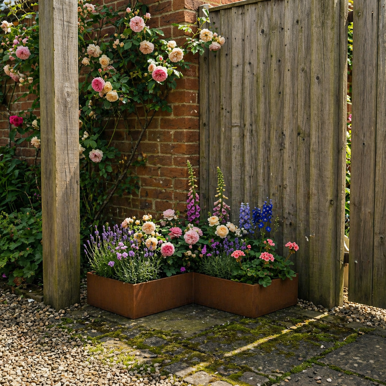 L Shape Rustic Steel Corner Planter - 400mm x 400mm Width x 200mm Height