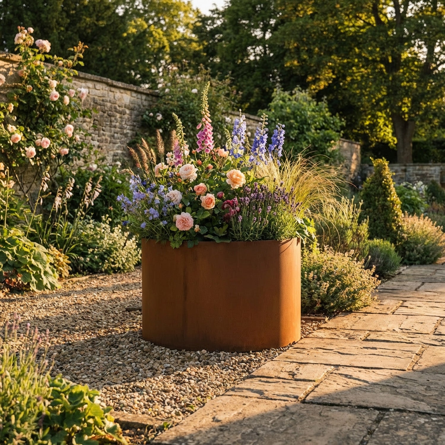 Circular Rustic Steel Planter & Tree Ring - 400mm Diameter x 400mm Height