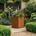 Square Rustic Steel Planter - 400mm x 400mm Top x 600mm Height