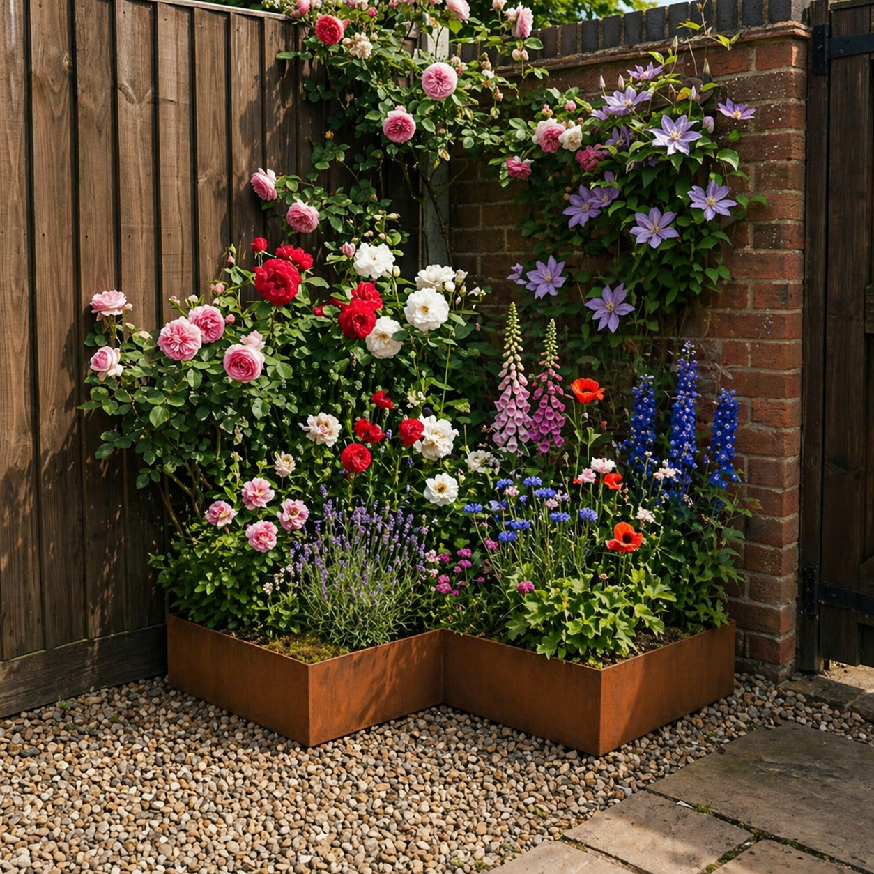 L Shape Rustic Steel Corner Planter - 600mm x 600mm Width x 120mm Height