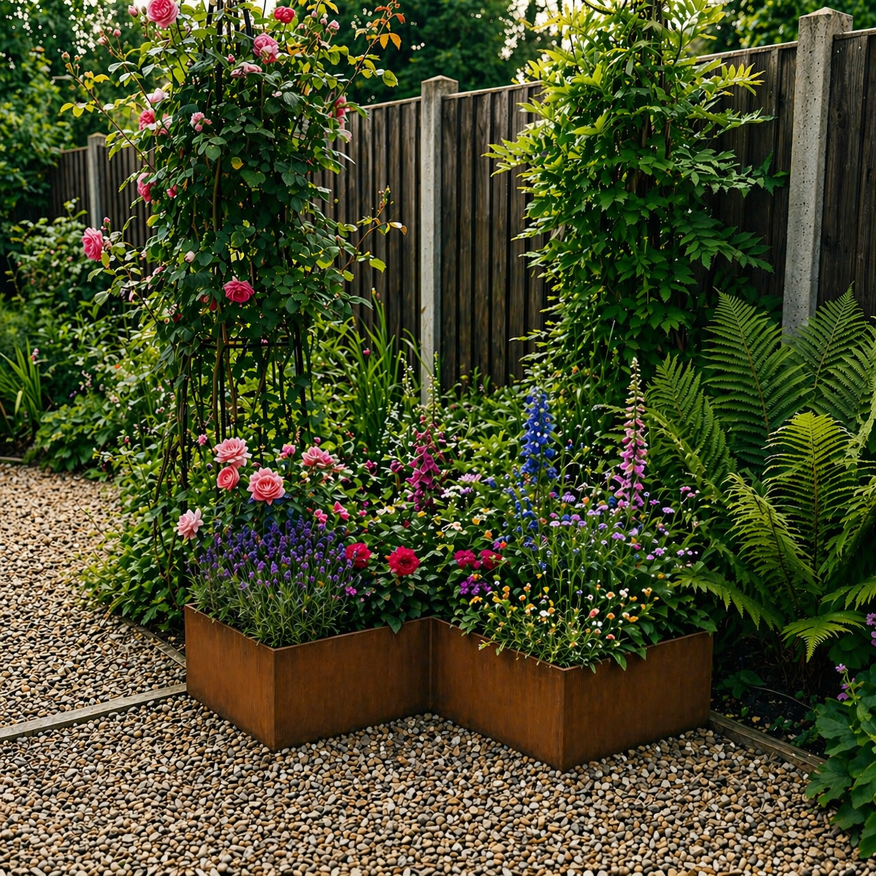 L Shape Rustic Steel Corner Planter - 400mm x 400mm Width x 200mm Height