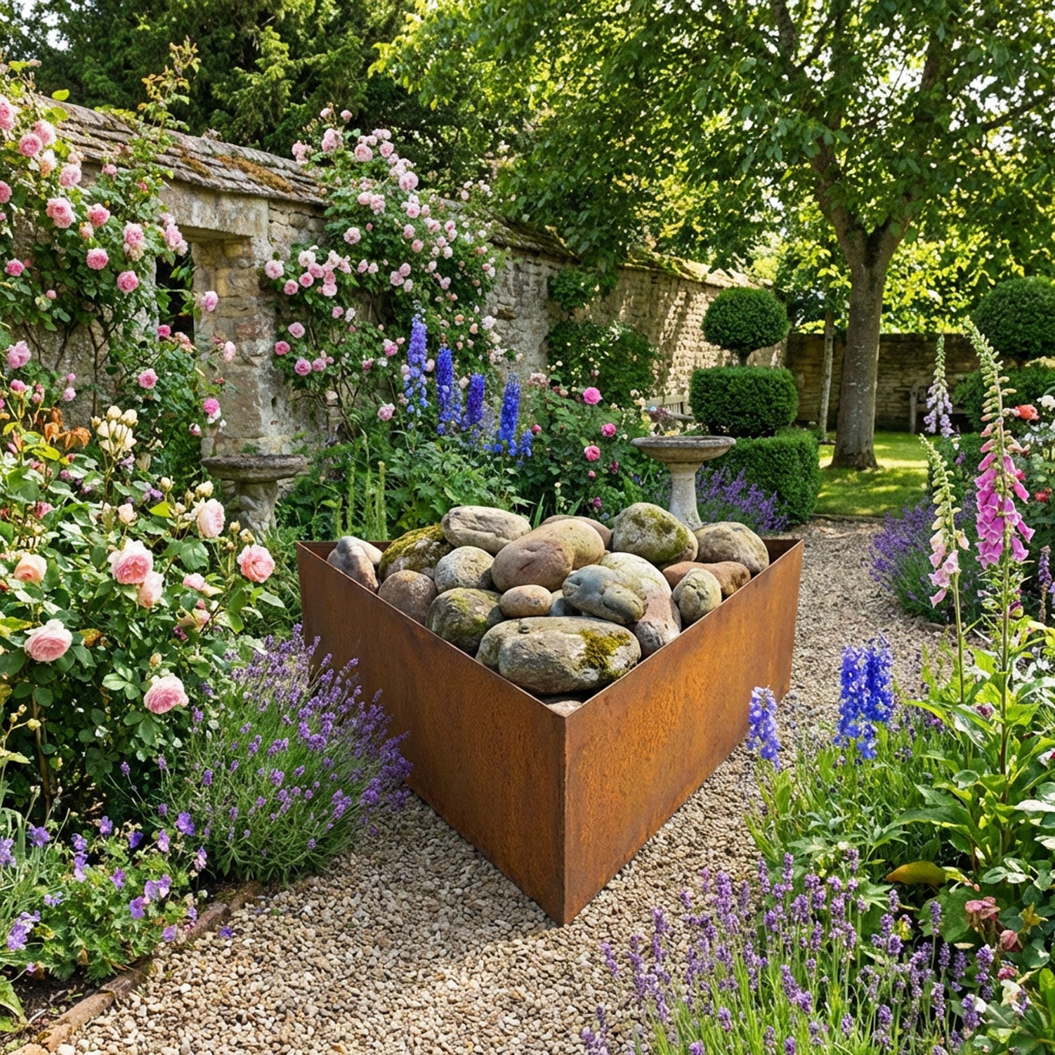 Triangle Rustic Steel Planter - 600mm Width x 300mm Height