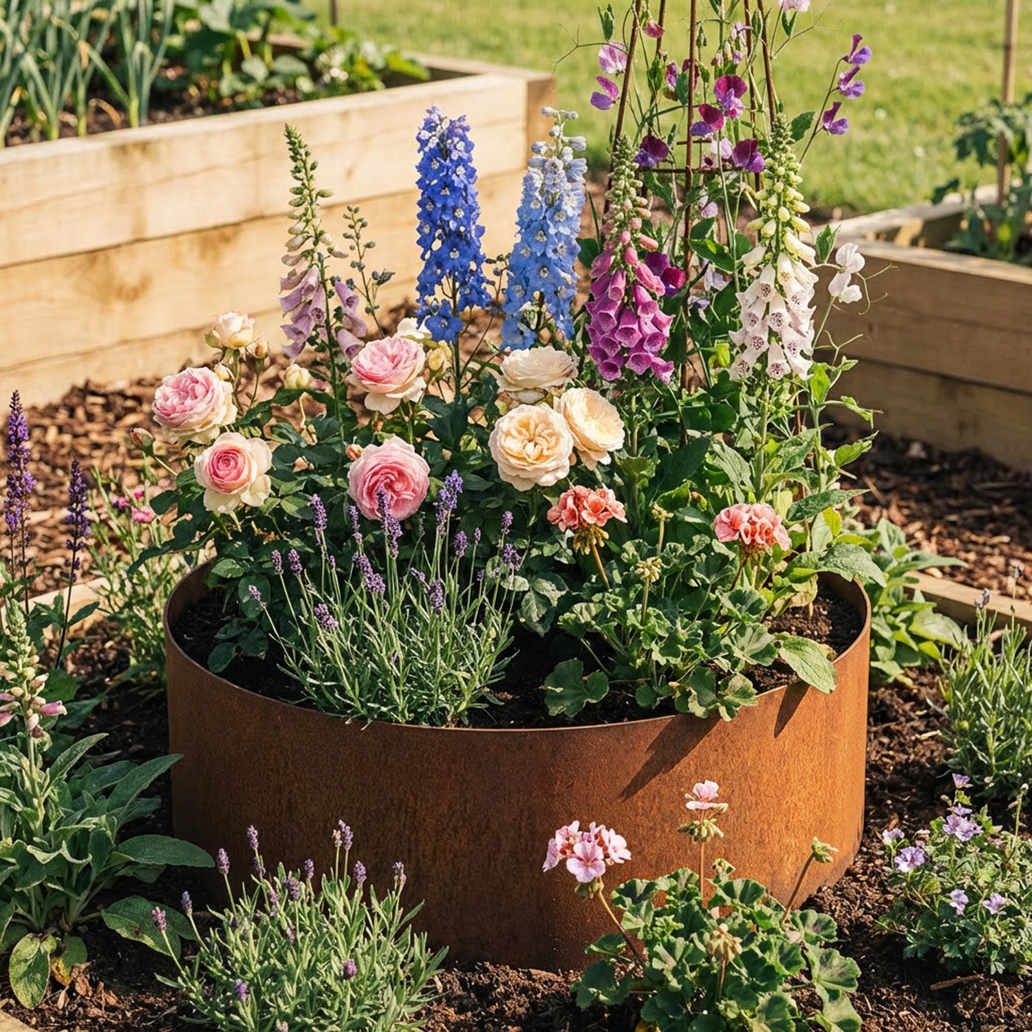 Circular Rustic Steel Planter & Tree Ring - 600mm Diameter x 200mm Height