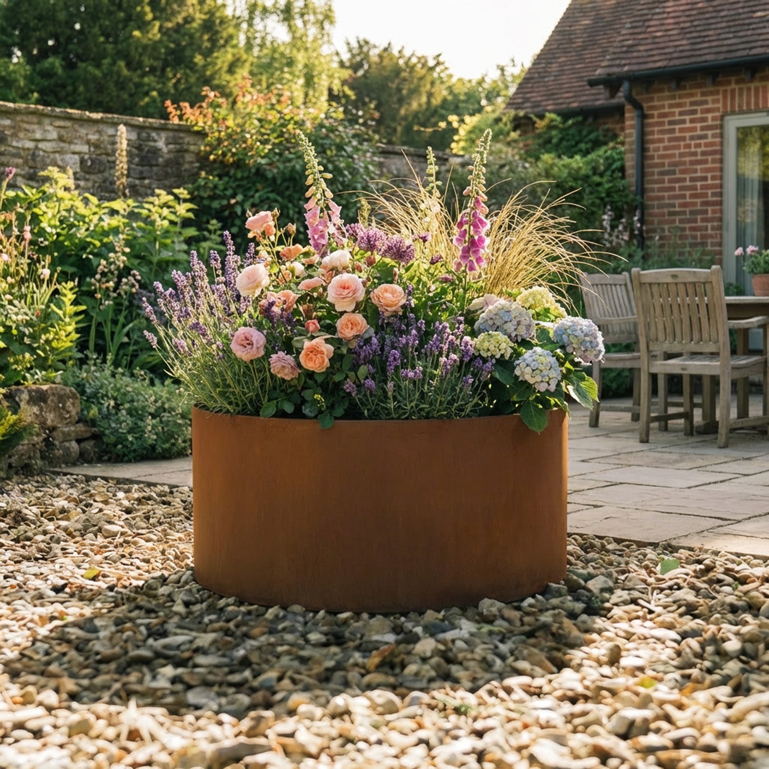 Circular Rustic Steel Planter & Tree Ring - 600mm Diameter x 400mm Height