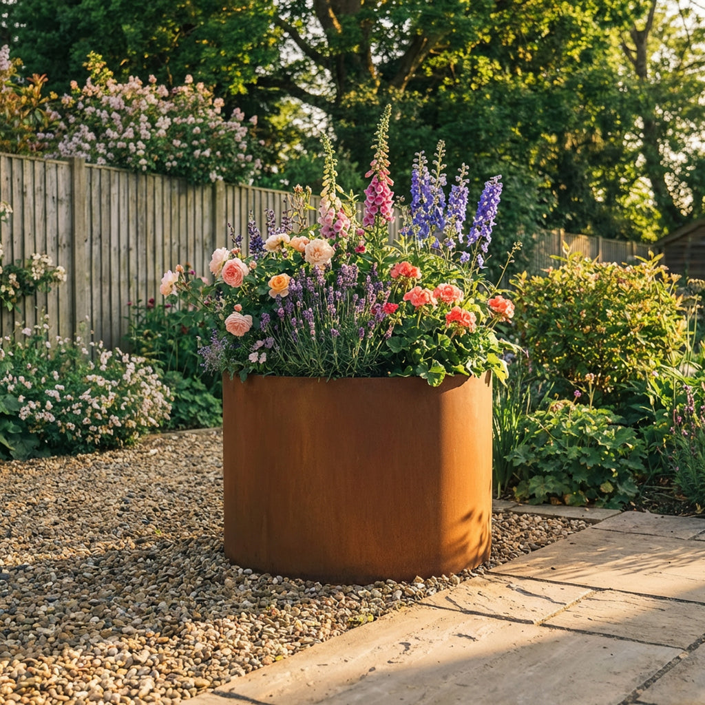 Circular Rustic Steel Planter & Tree Ring - 400mm Diameter x 600mm Height