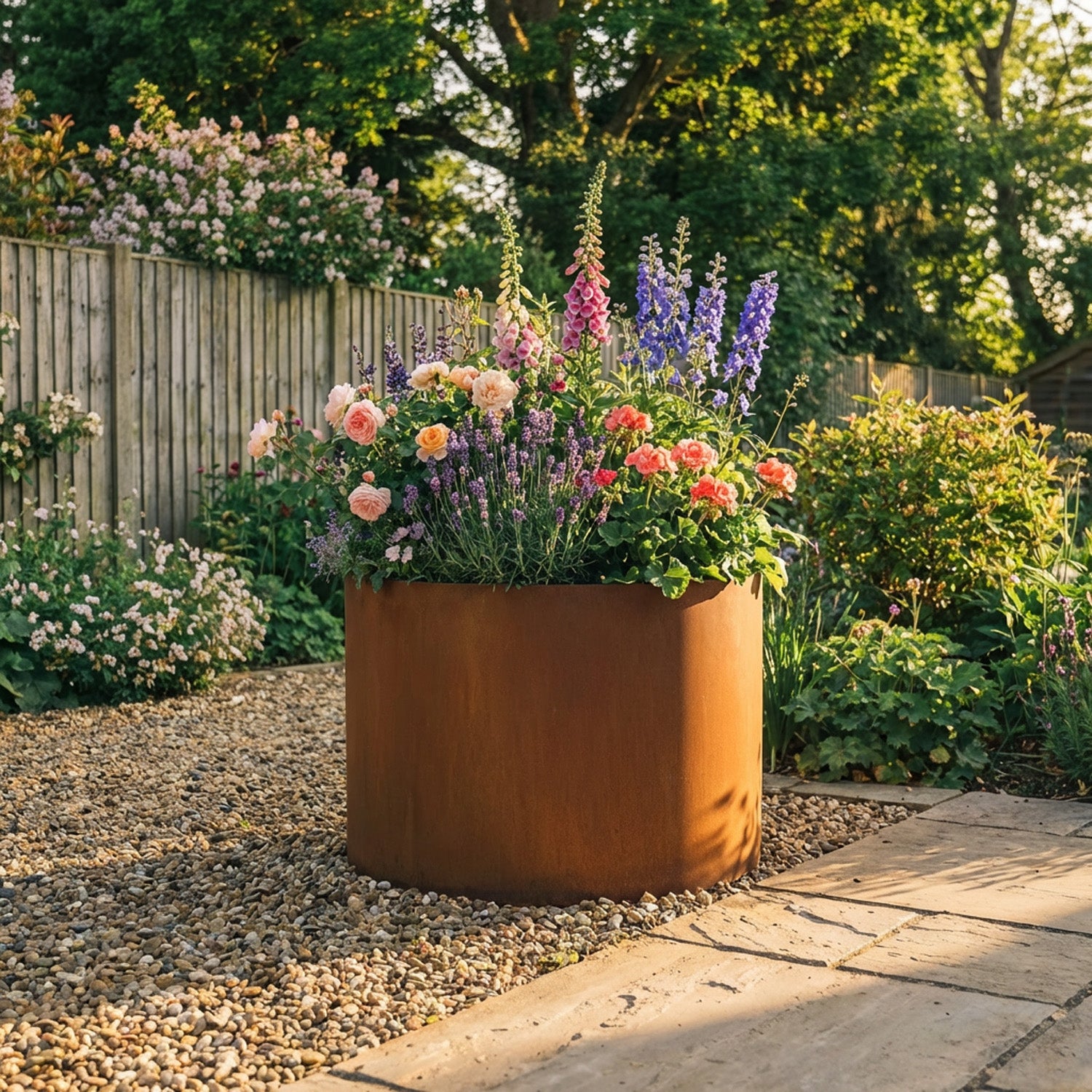 Circular Rustic Steel Planter & Tree Ring - 400mm Diameter x 600mm Height