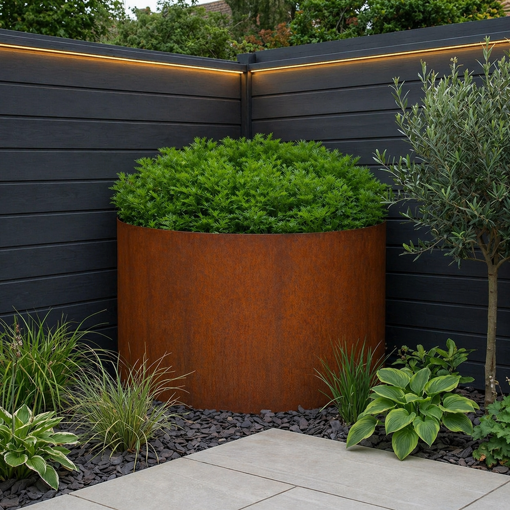Quarter Circle Rustic Steel Corner Planter - 600mm Radius x 600mm Height