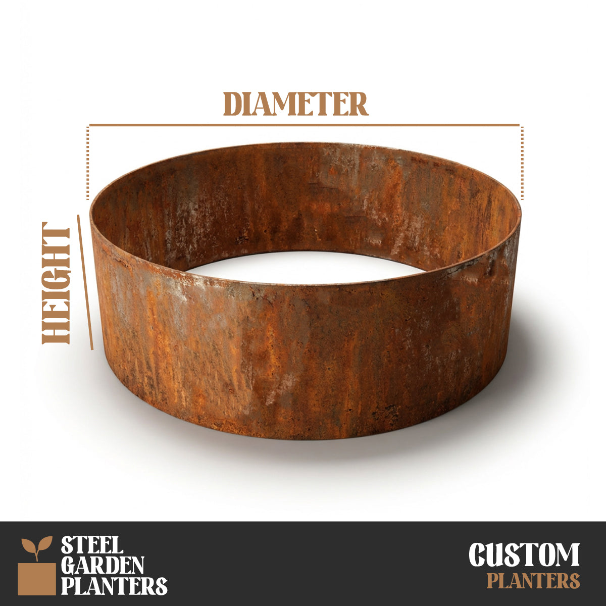 Custom Large Circular Rustic Steel Planter (Max Diameter = 2000mm)