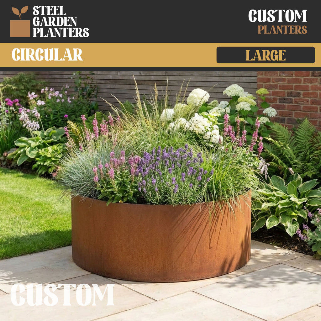 Custom Large Circular Rustic Steel Planter (Max Diameter = 2000mm)