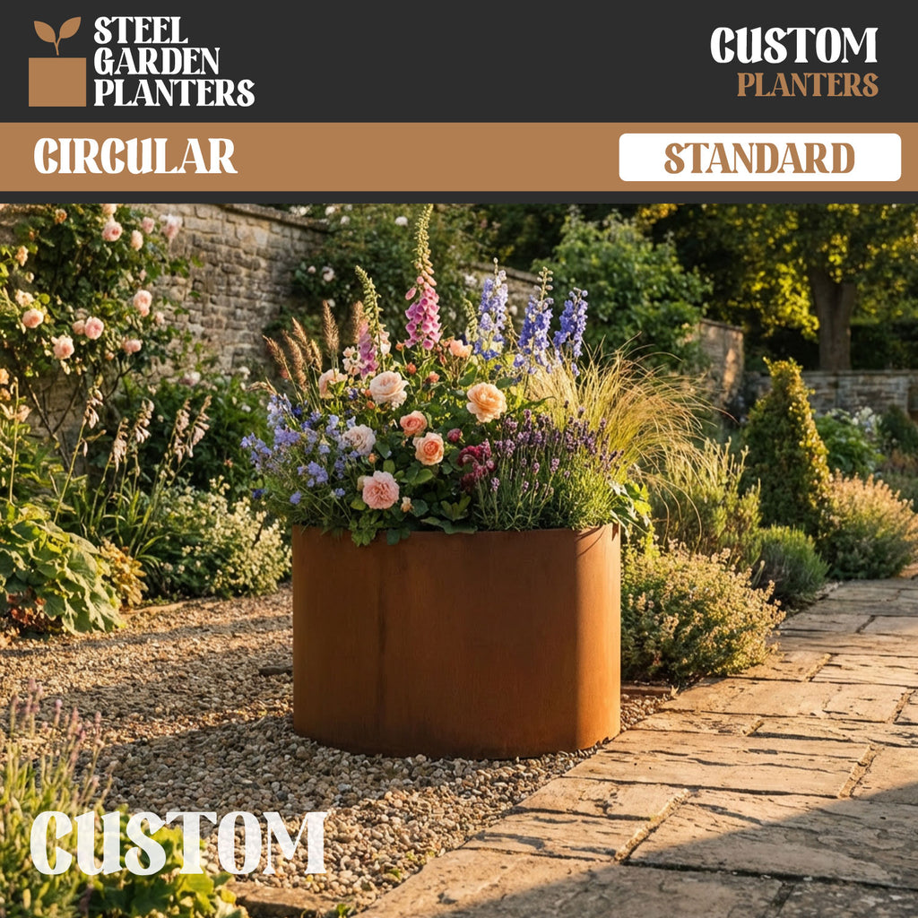 Custom Standard Circular Rustic Steel Planter (Max Diameter = 600mm)