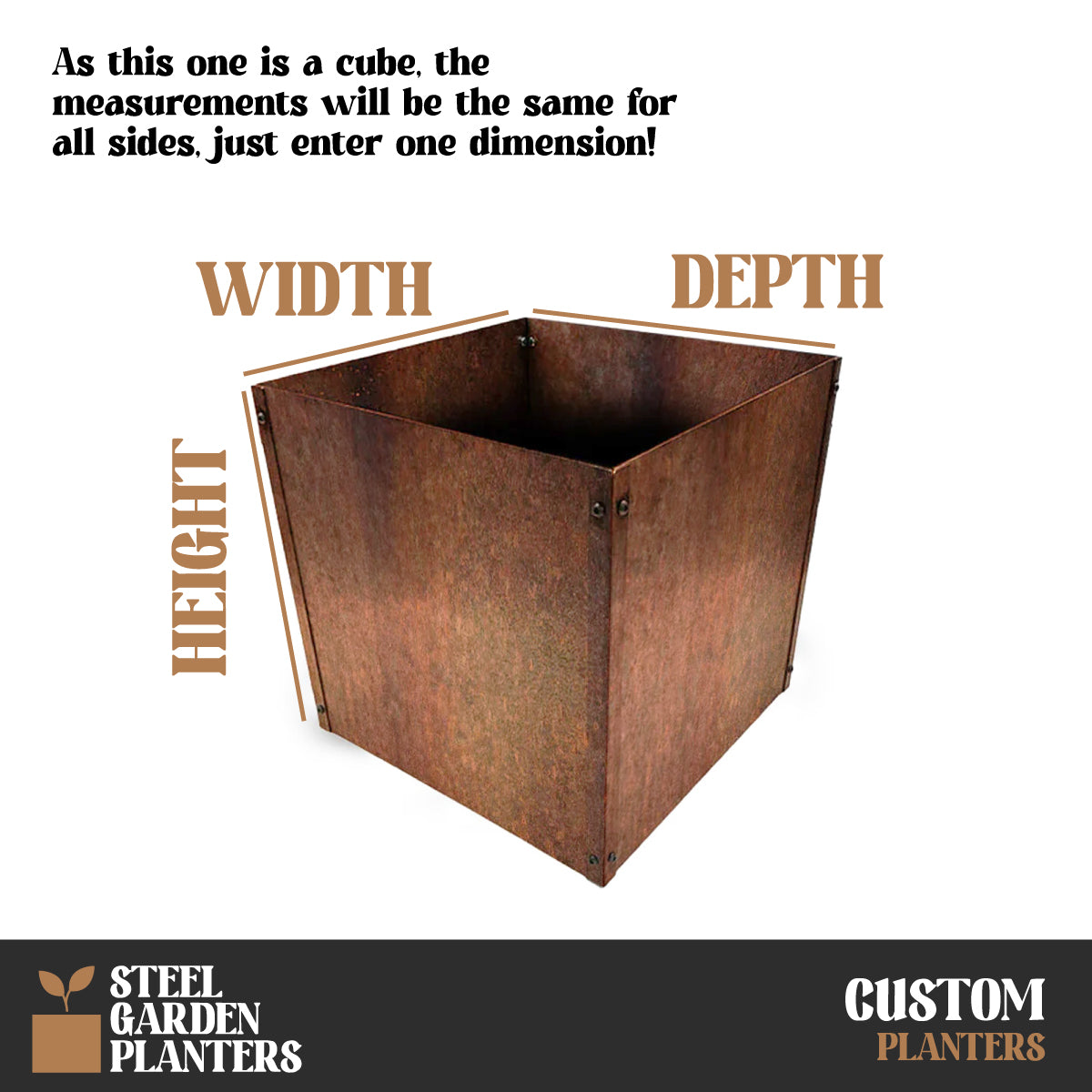 Large Custom-Size Flat-Packed Cubic Rustic Steel Planter (Maximum Dimensions = 1200mm)