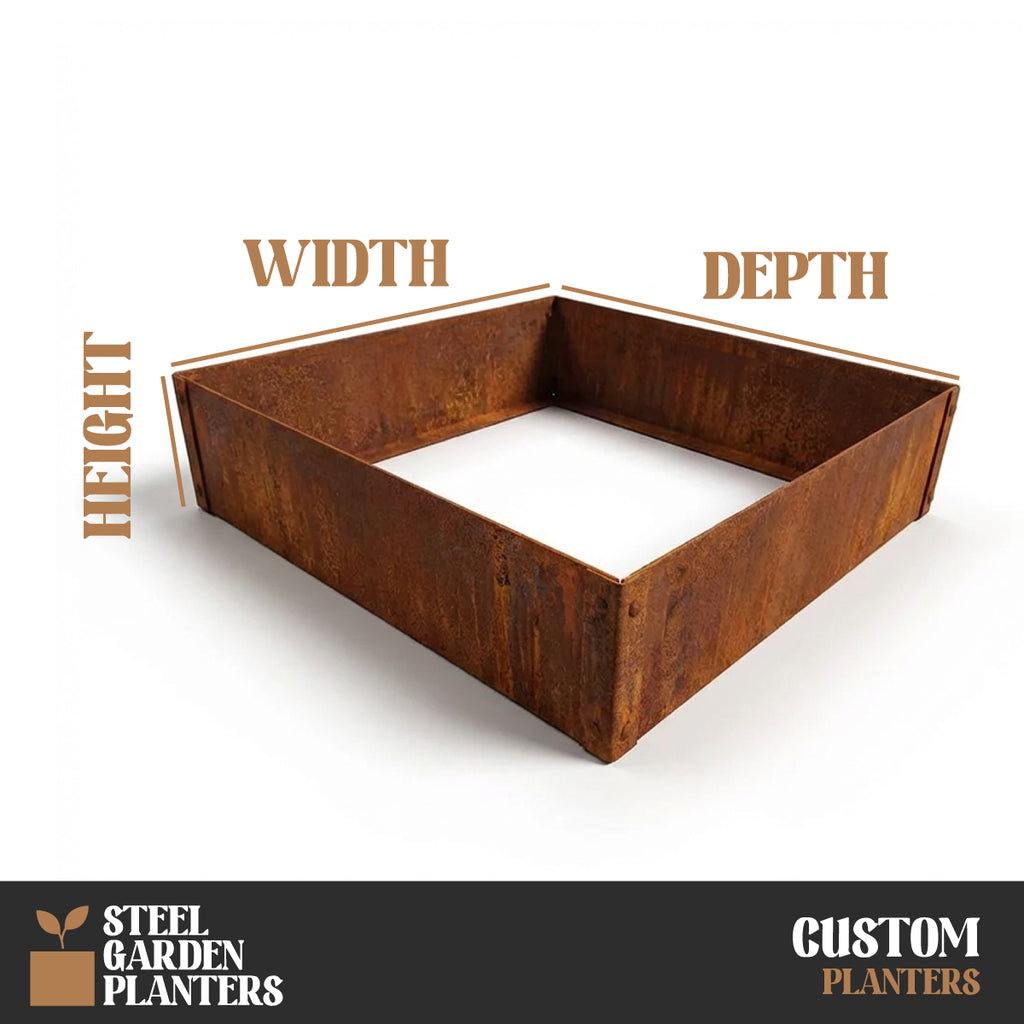 Large Custom-Size Flat-Packed Rectangular Rustic Steel Planter (Maximum Dimensions = 1200mm)