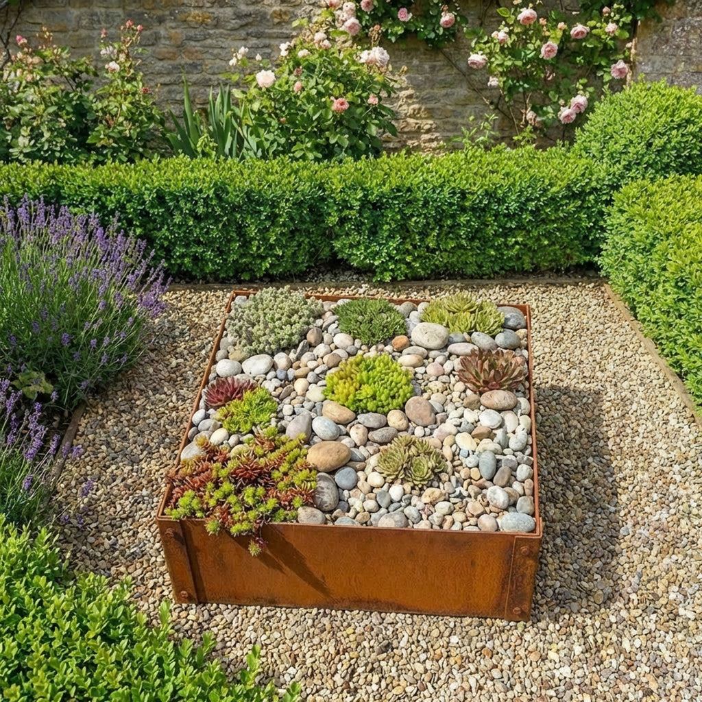 Rectangular Flat-Pack Rustic Steel Planter - 600mm W x 600mm L x 150mm H