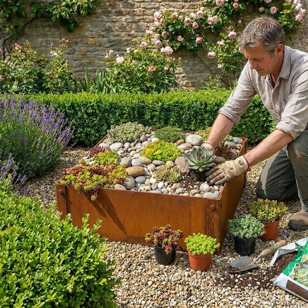 Rectangular Flat-Pack Rustic Steel Planter - 600mm W x 600mm L x 150mm H