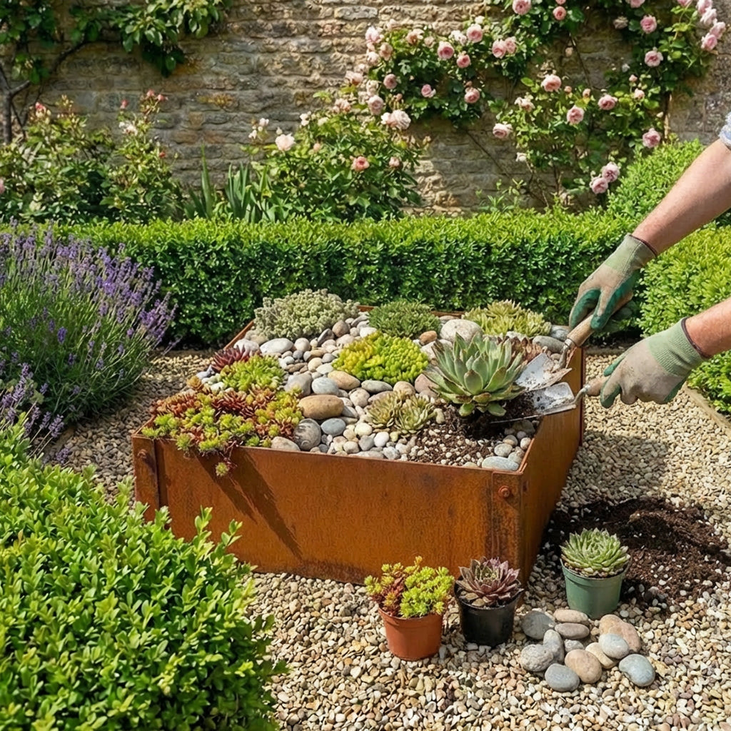 Rectangular Flat-Pack Rustic Steel Planter - 600mm W x 600mm L x 150mm H
