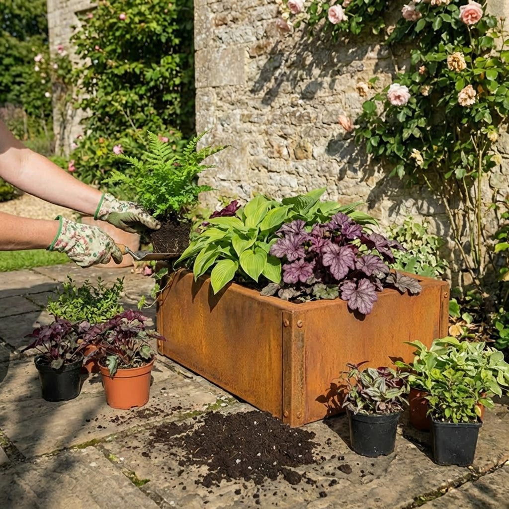 Rectangular Flat-Pack Rustic Steel Planter - 600mm W x 300mm L x 150mm H