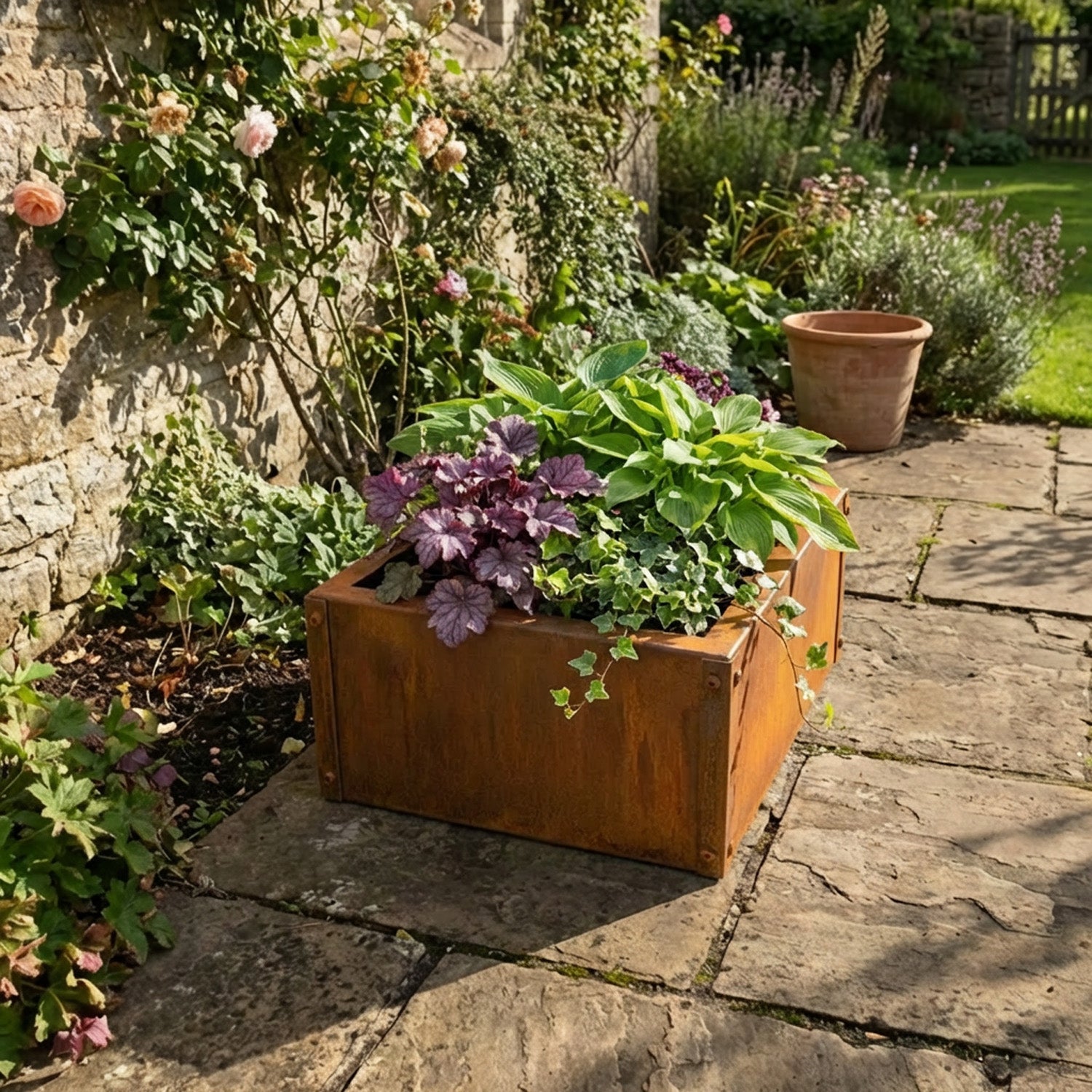 Rectangular Flat-Pack Rustic Steel Planter - 400mm W x 300mm L x 150mm H
