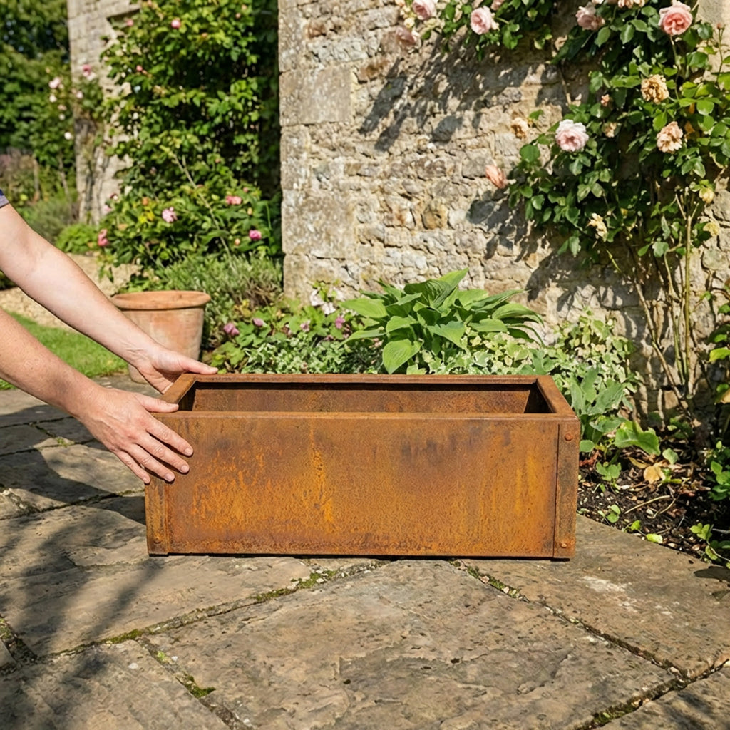 Rectangular Flat-Pack Rustic Steel Planter - 600mm W x 400mm L x 150mm H