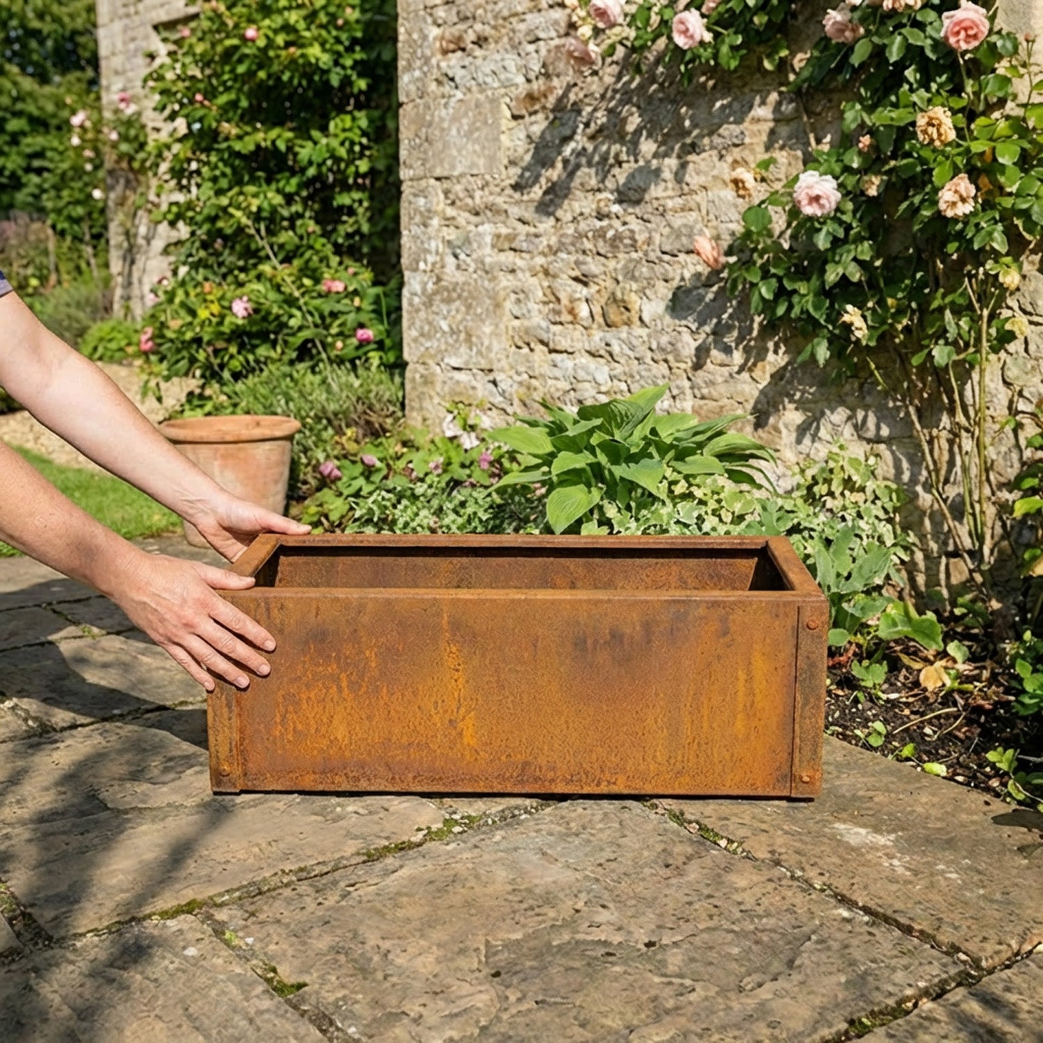 Rectangular Flat-Pack Rustic Steel Planter - 600mm W x 300mm L x 150mm H