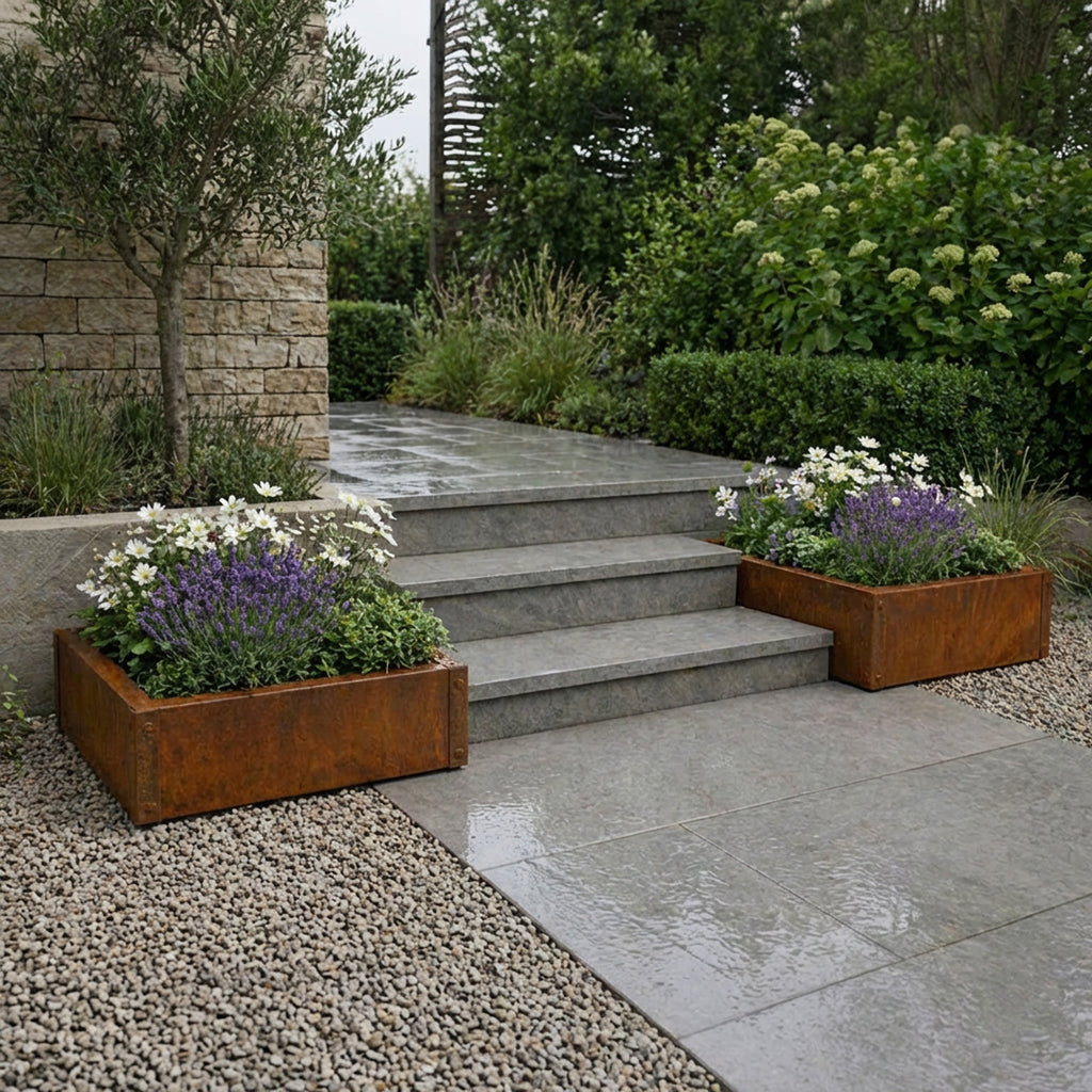 Rectangular Flat-Pack Rustic Steel Planter - 600mm W x 400mm L x 150mm H