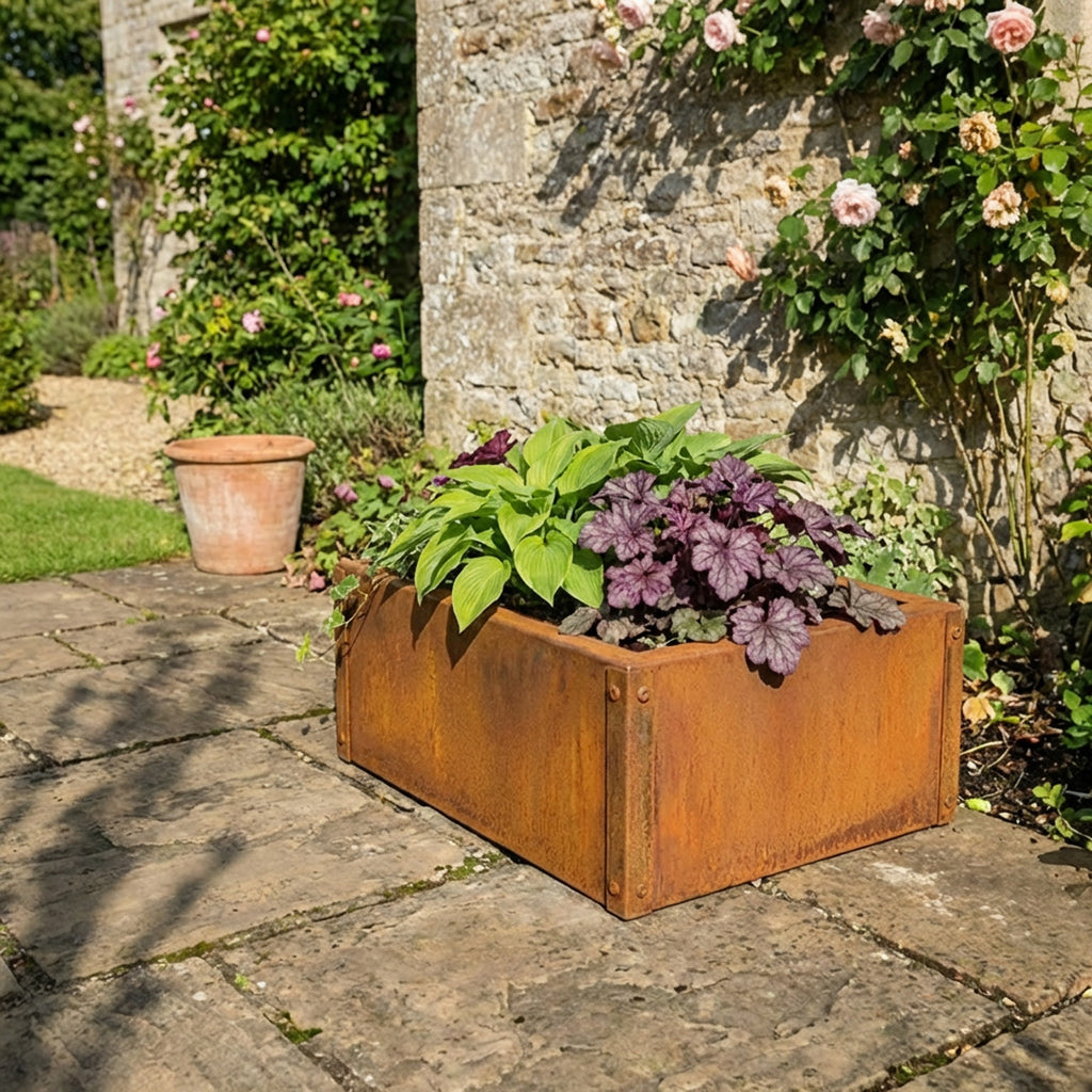 Rectangular Flat-Pack Rustic Steel Planter - 600mm W x 300mm L x 150mm H