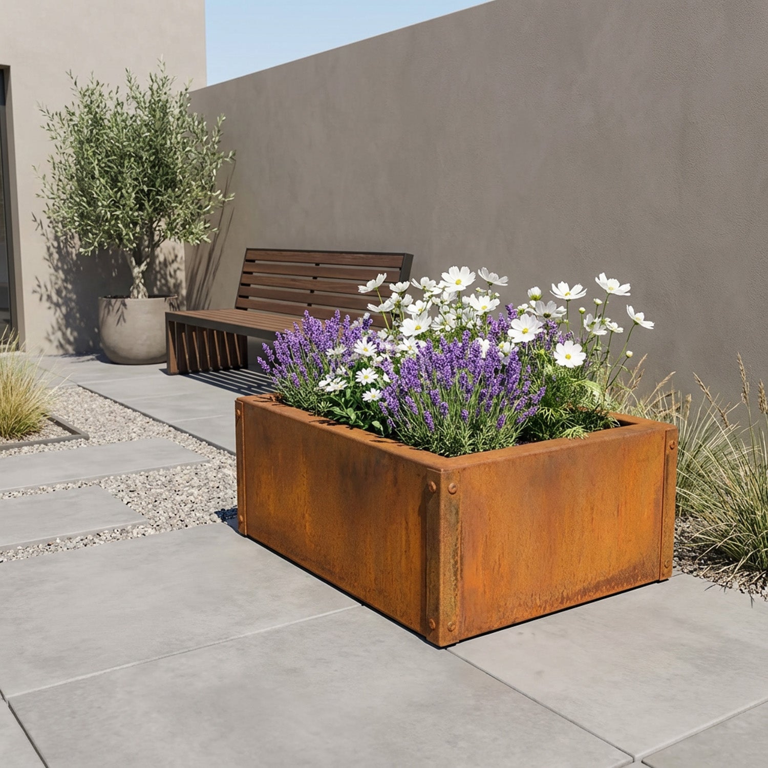 Rectangular Flat-Pack Rustic Steel Planter - 600mm W x 400mm L x 150mm H