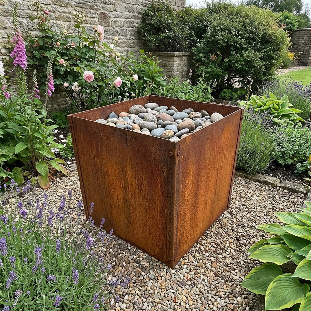 Cubic Flat-Pack Rustic Steel Planter - 300mm x 300mm x 300mm