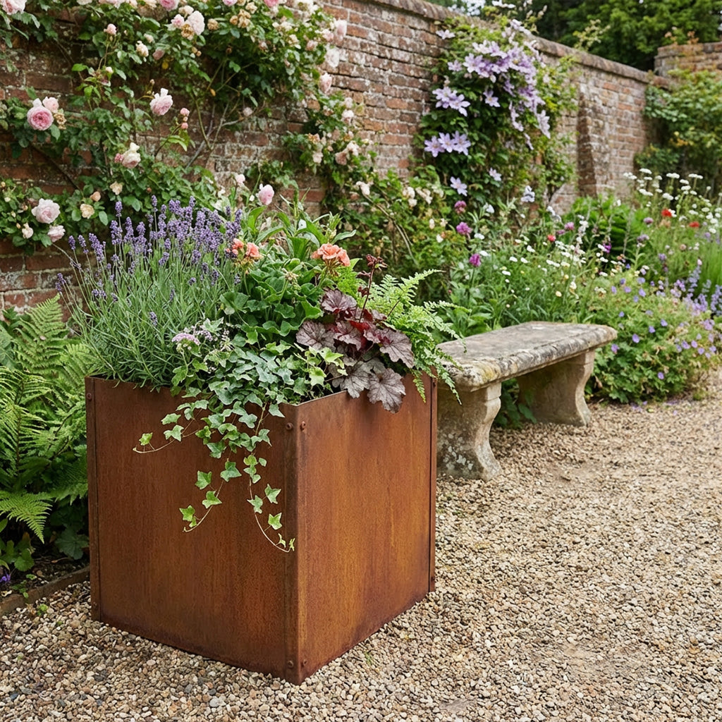 Cubic Flat-Pack Rustic Steel Planter - 500mm x 500mm x 500mm