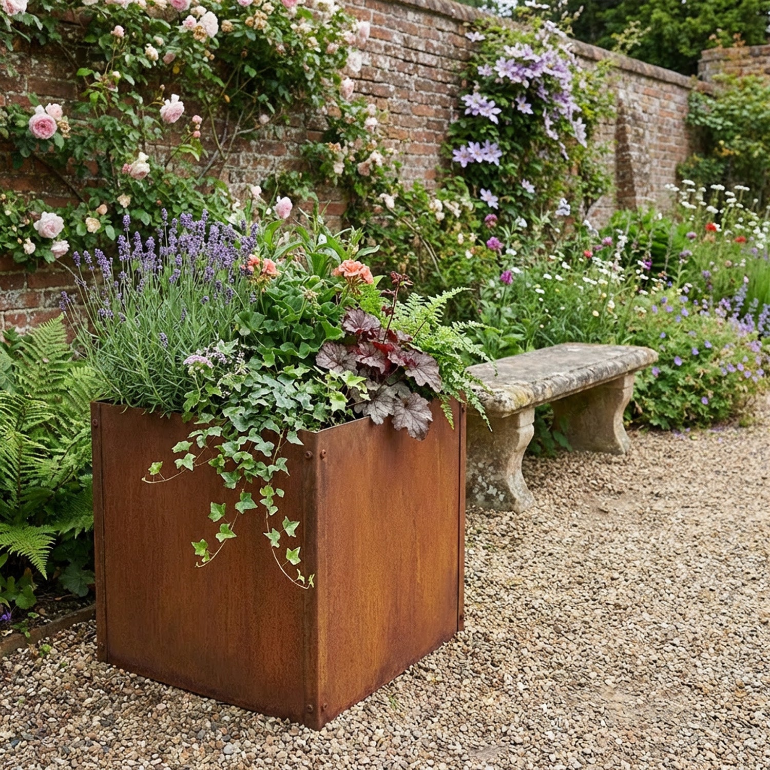 Cubic Flat-Pack Rustic Steel Planter - 400mm x 400mm x 400mm