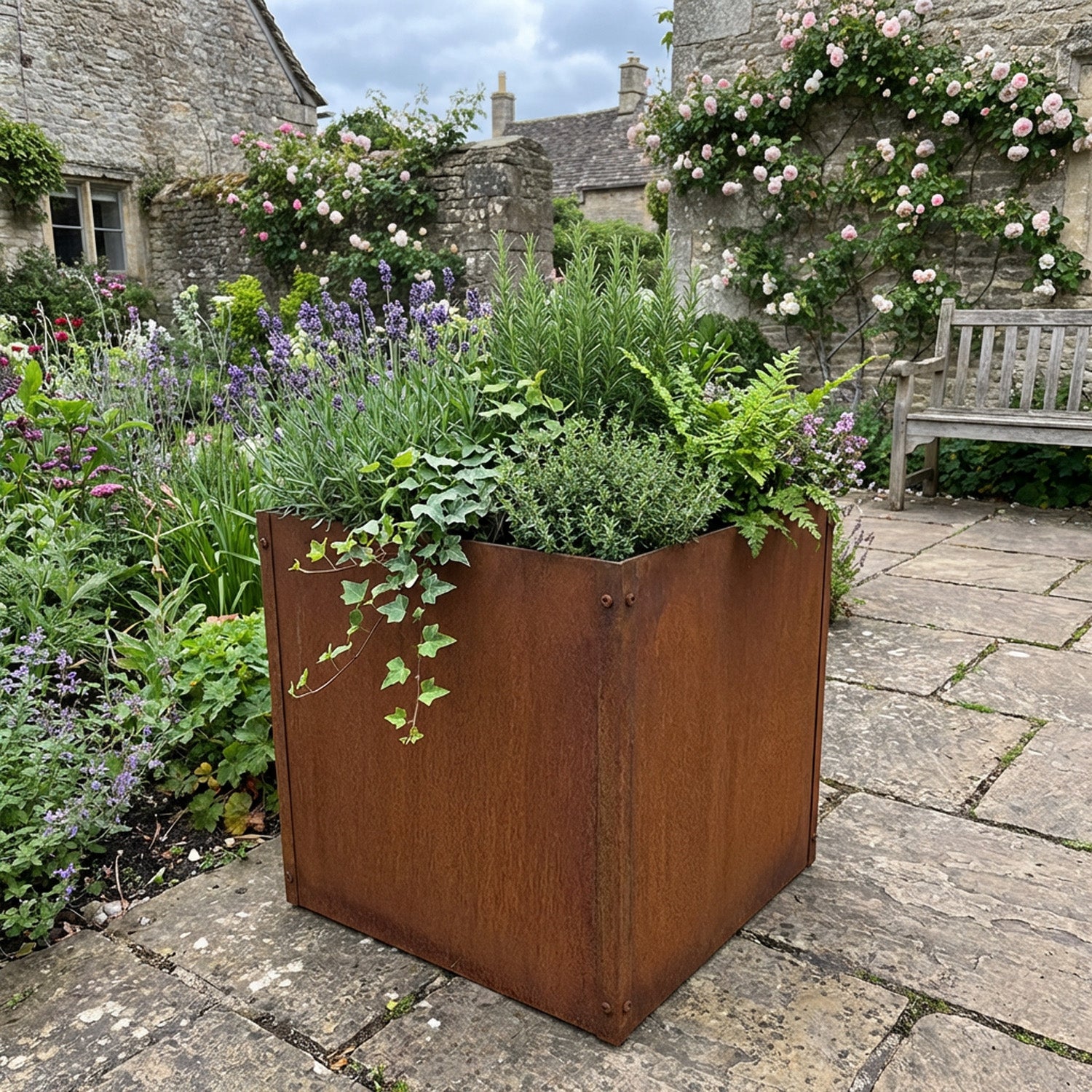Cubic Flat-Pack Rustic Steel Planter - 300mm x 300mm x 300mm