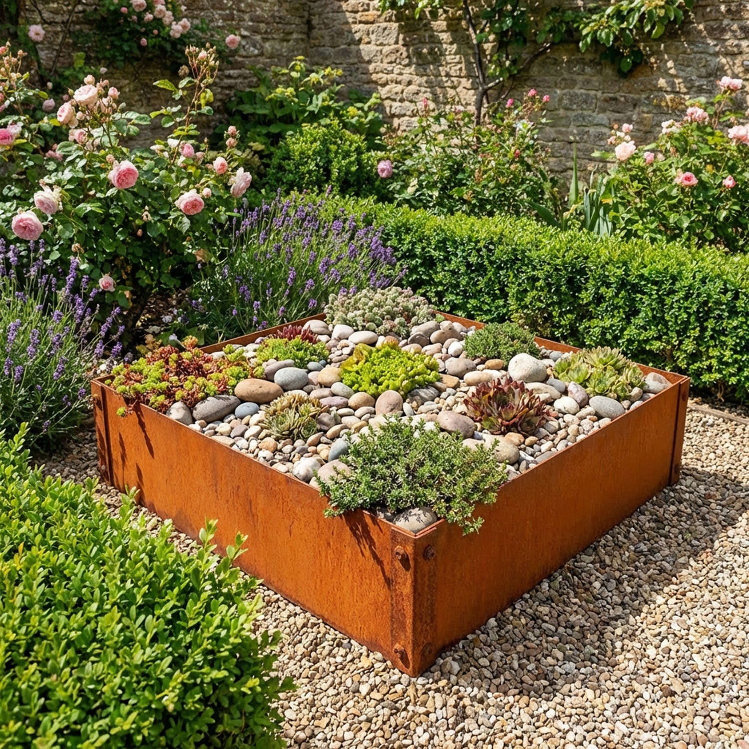 Rectangular Flat-Pack Rustic Steel Planter - 600mm W x 600mm L x 150mm H