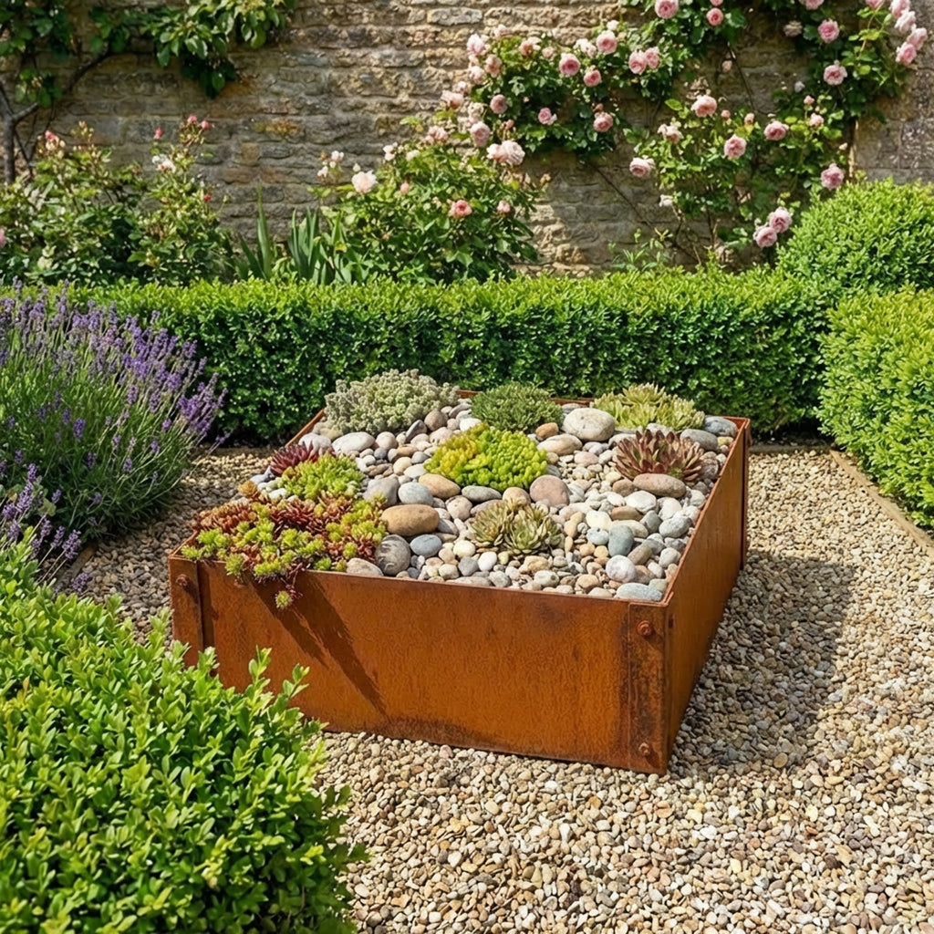 Rectangular Flat-Pack Rustic Steel Planter - 600mm W x 600mm L x 150mm H