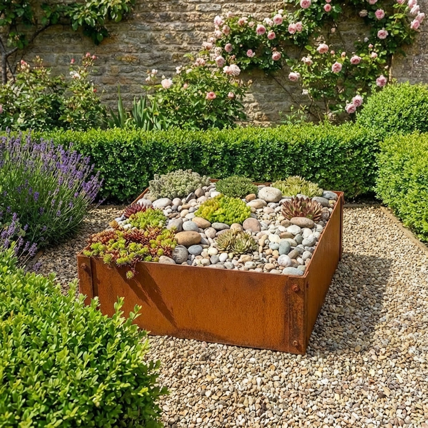 Rectangular Flat-Pack Rustic Steel Planter - 600mm W x 600mm L x 150mm H