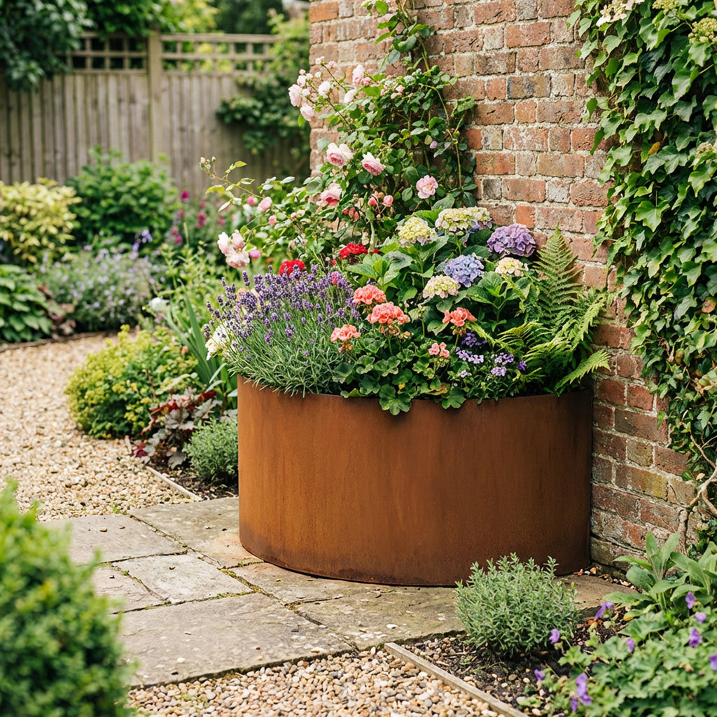 Large Semi Circular Rustic Steel Planter - 1200mm Diameter x 600mm Height