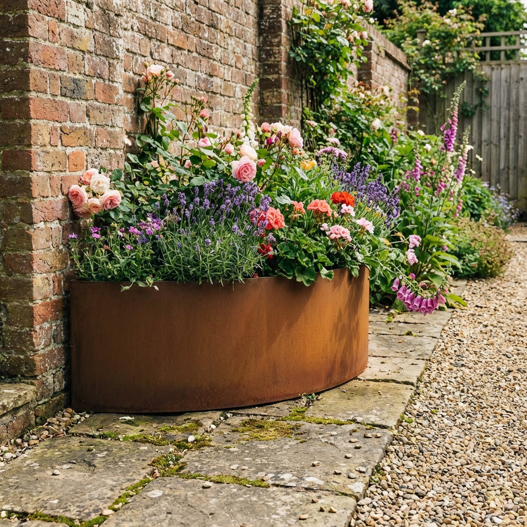 Large Semi Circular Rustic Steel Planter - 1200mm Diameter x 400mm Height