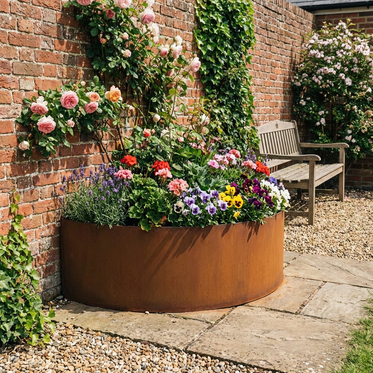 Large Semi Circular Rustic Steel Planter - 900mm Diameter x 700mm Height
