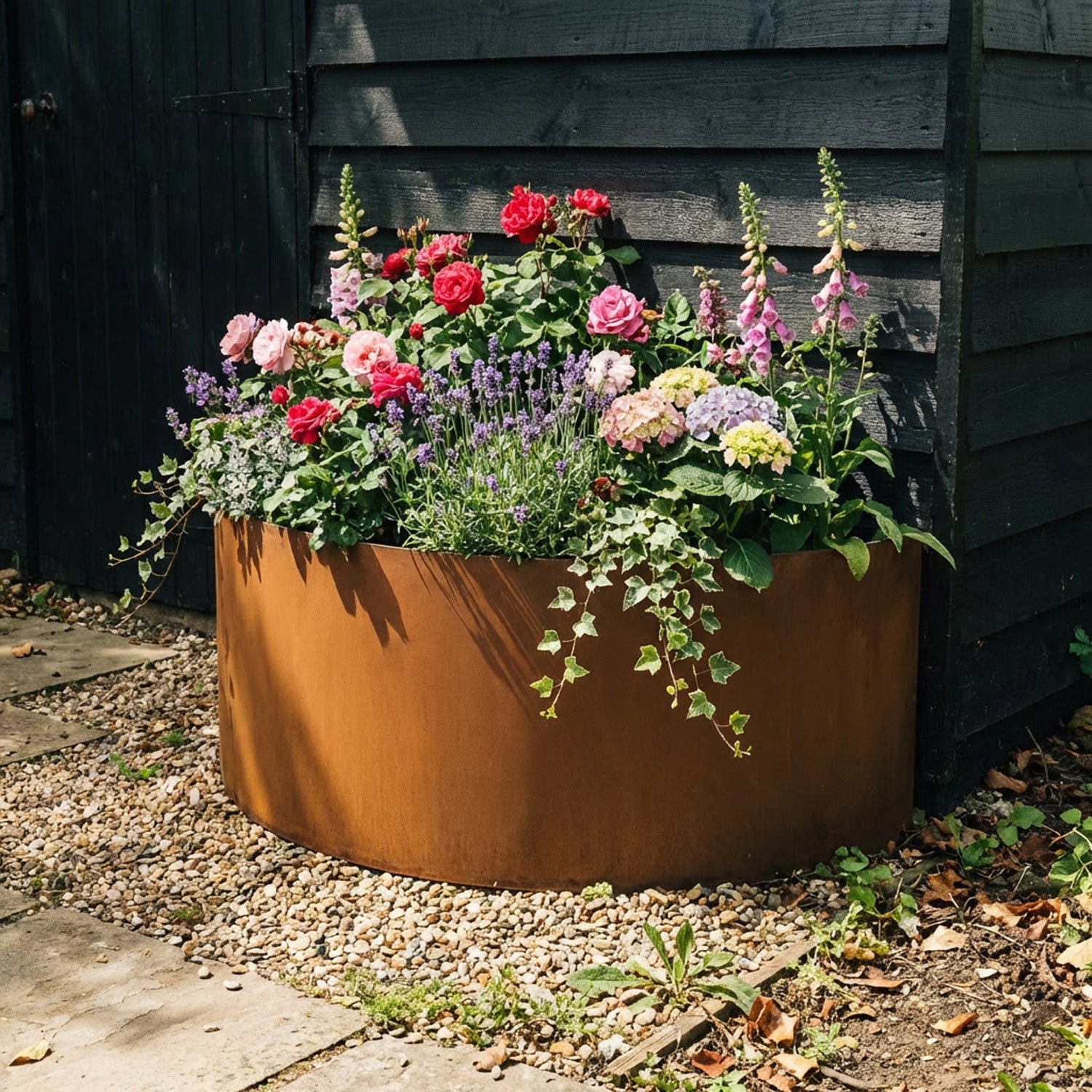 Large Semi Circular Rustic Steel Planter - 1200mm Diameter x 400mm Height