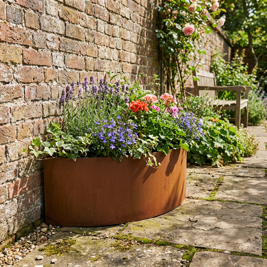 Large Semi Circular Rustic Steel Planter - 1500mm Diameter x 500mm Height