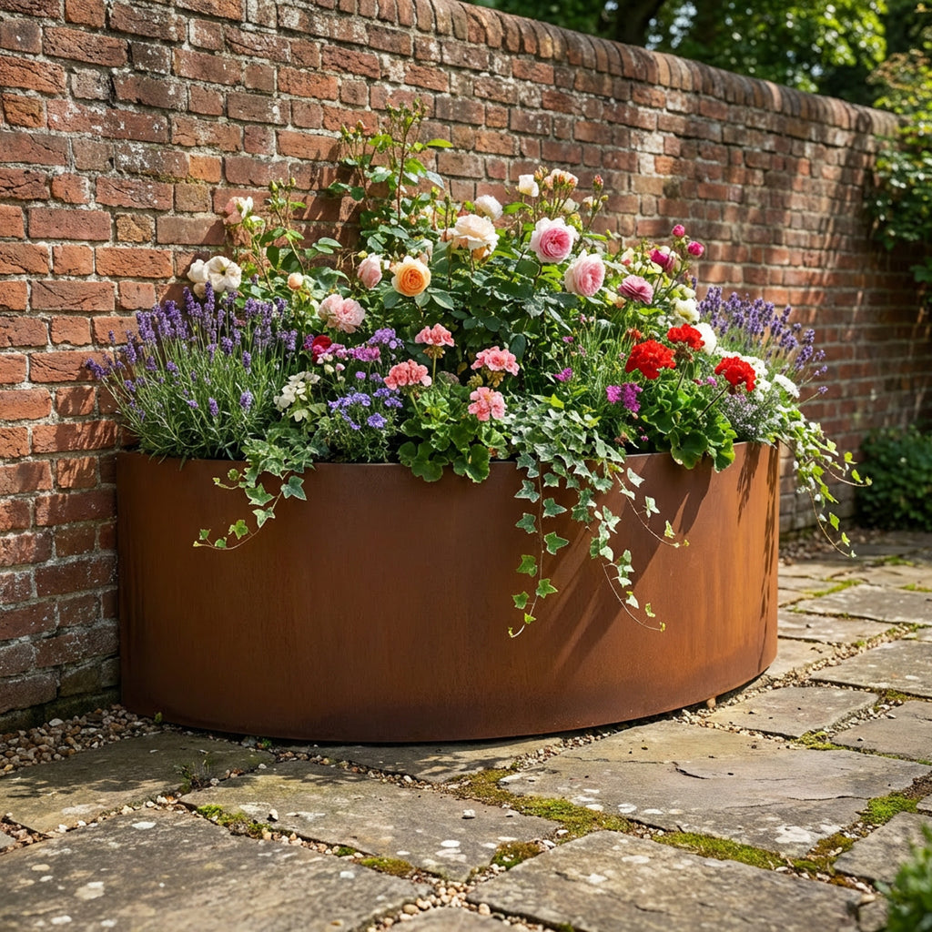 Large Semi Circular Rustic Steel Planter - 1500mm Diameter x 600mm Height