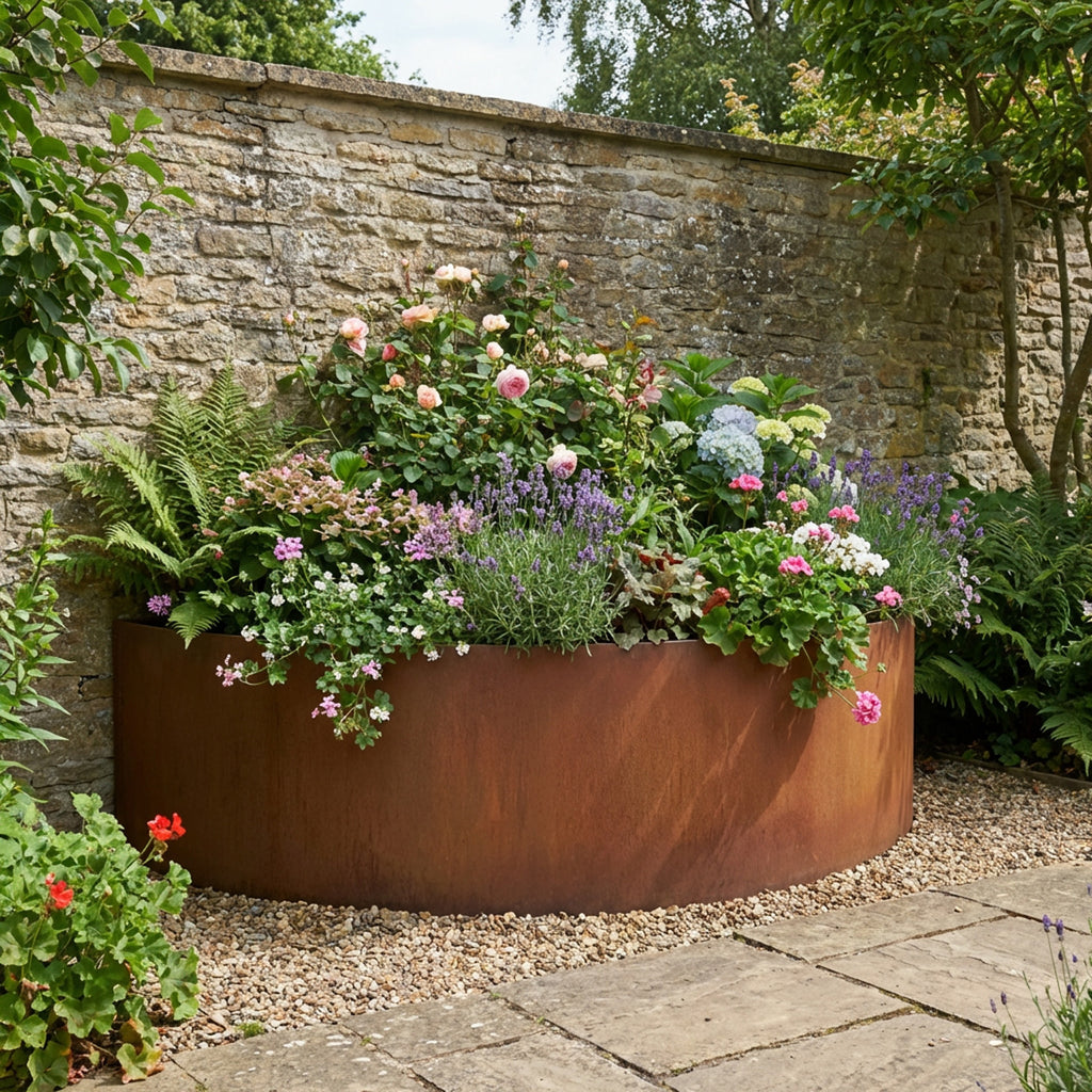 Large Semi Circular Rustic Steel Planter - 1500mm Diameter x 700mm Height