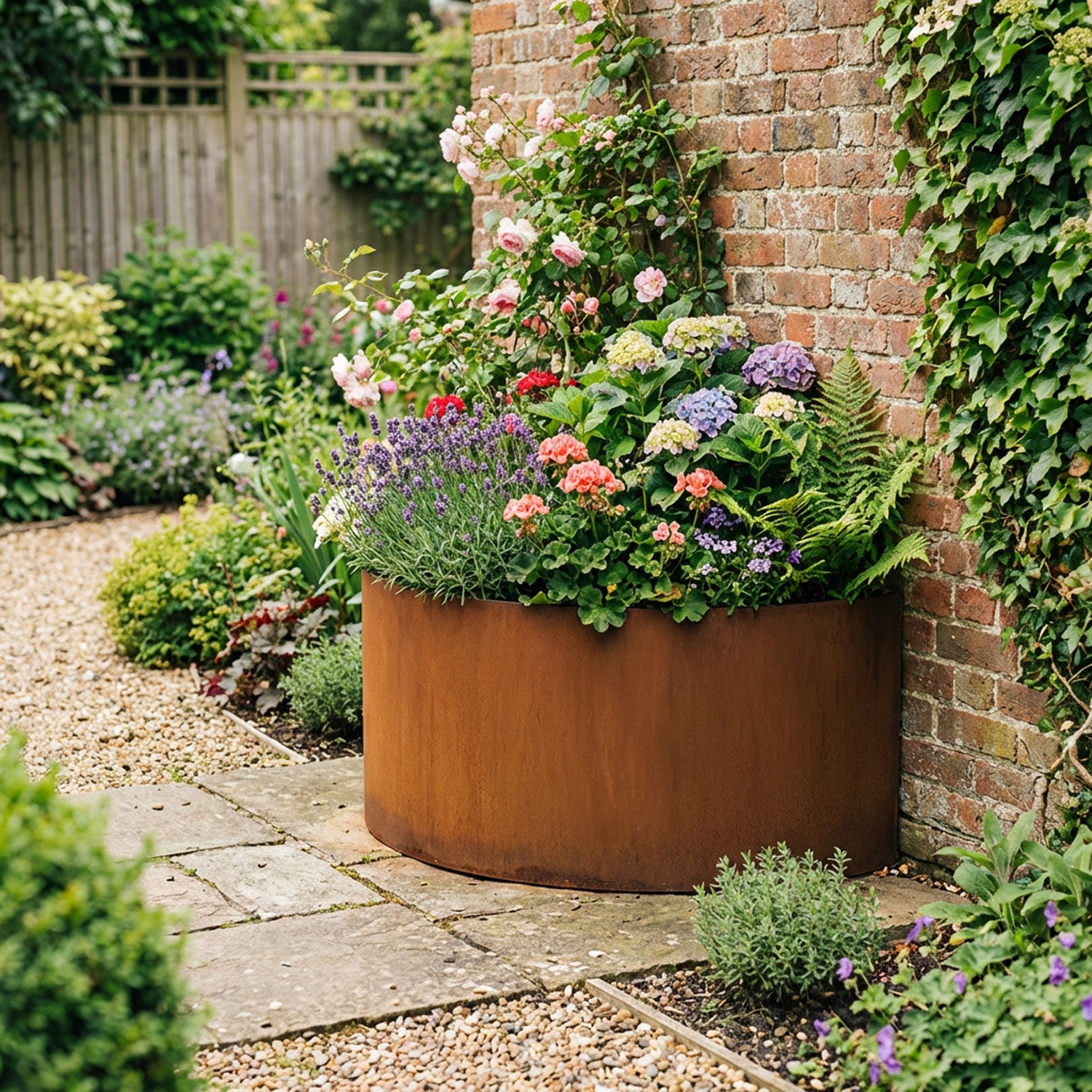 Large Semi Circular Rustic Steel Planter - 1500mm Diameter x 500mm Height