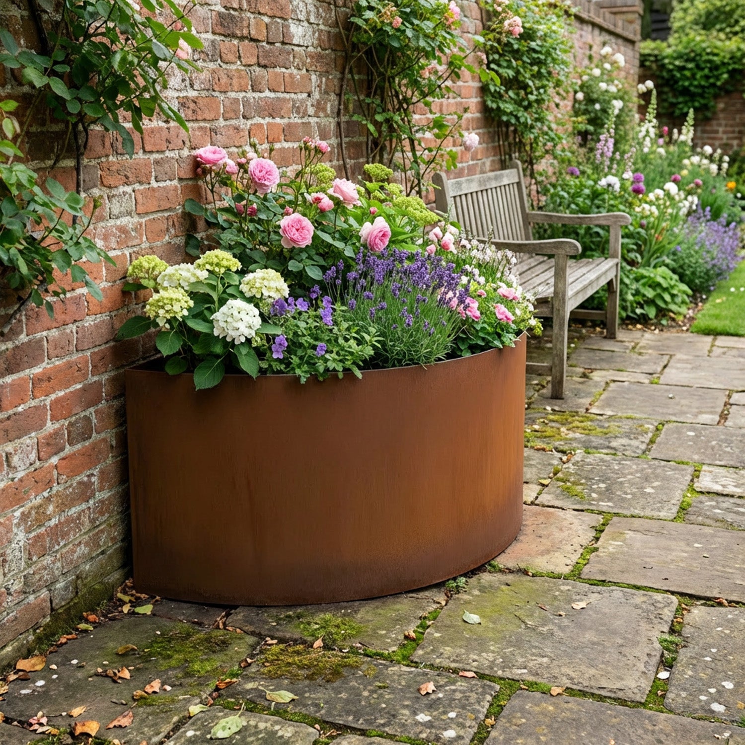 Semi Circular Rustic Steel Planter - 400mm Diameter x 400mm Height