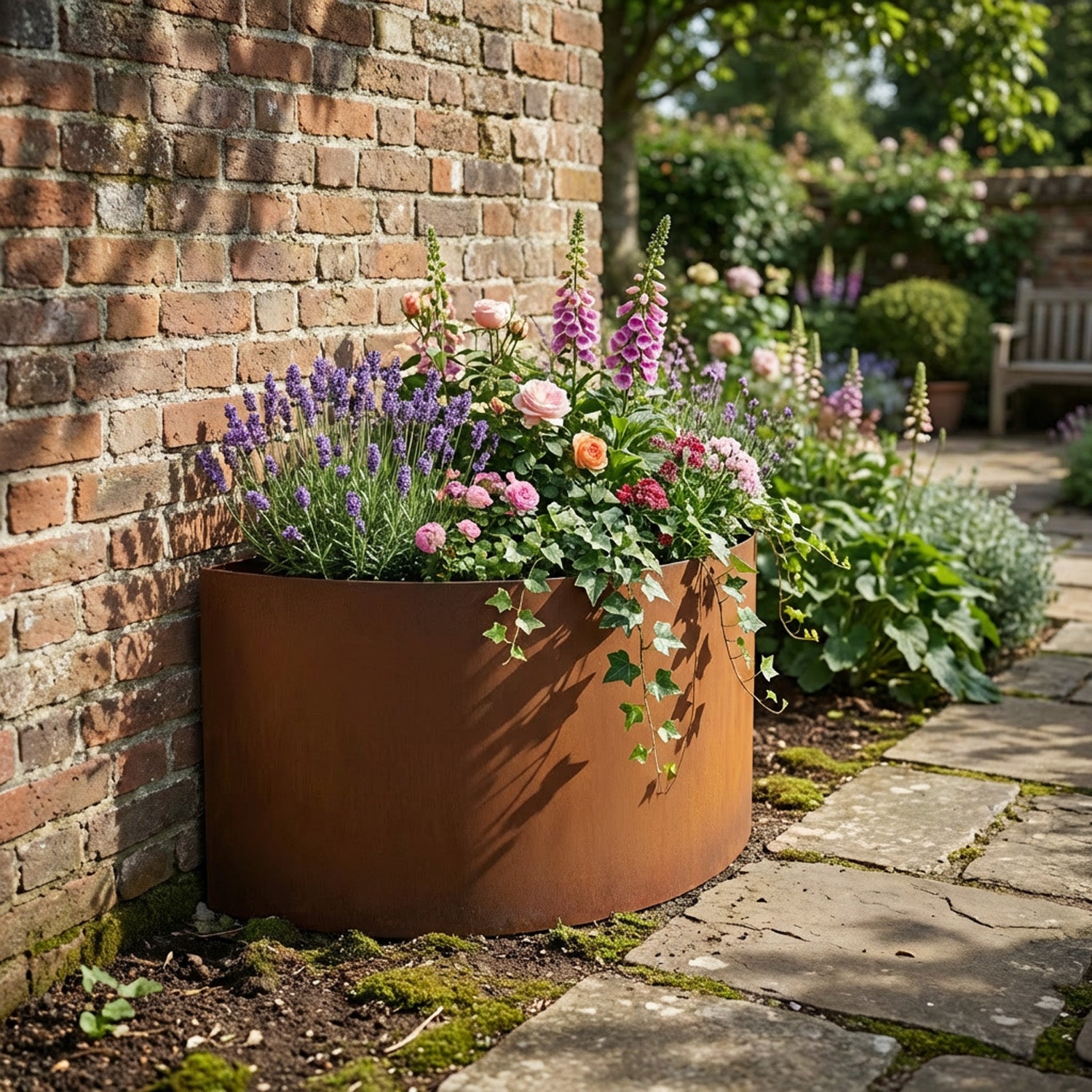 Large Semi Circular Rustic Steel Planter - 1200mm Diameter x 700mm Height