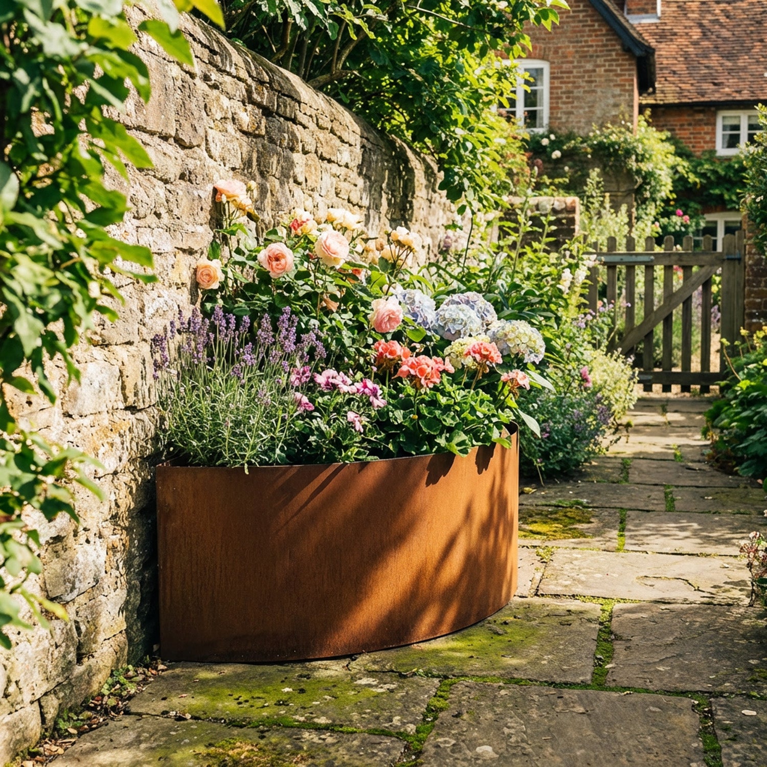 Large Semi Circular Rustic Steel Planter - 900mm Diameter x 600mm Height