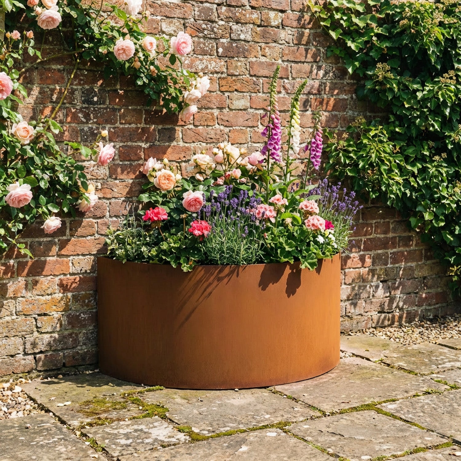Large Semi Circular Rustic Steel Planter - 900mm Diameter x 700mm Height